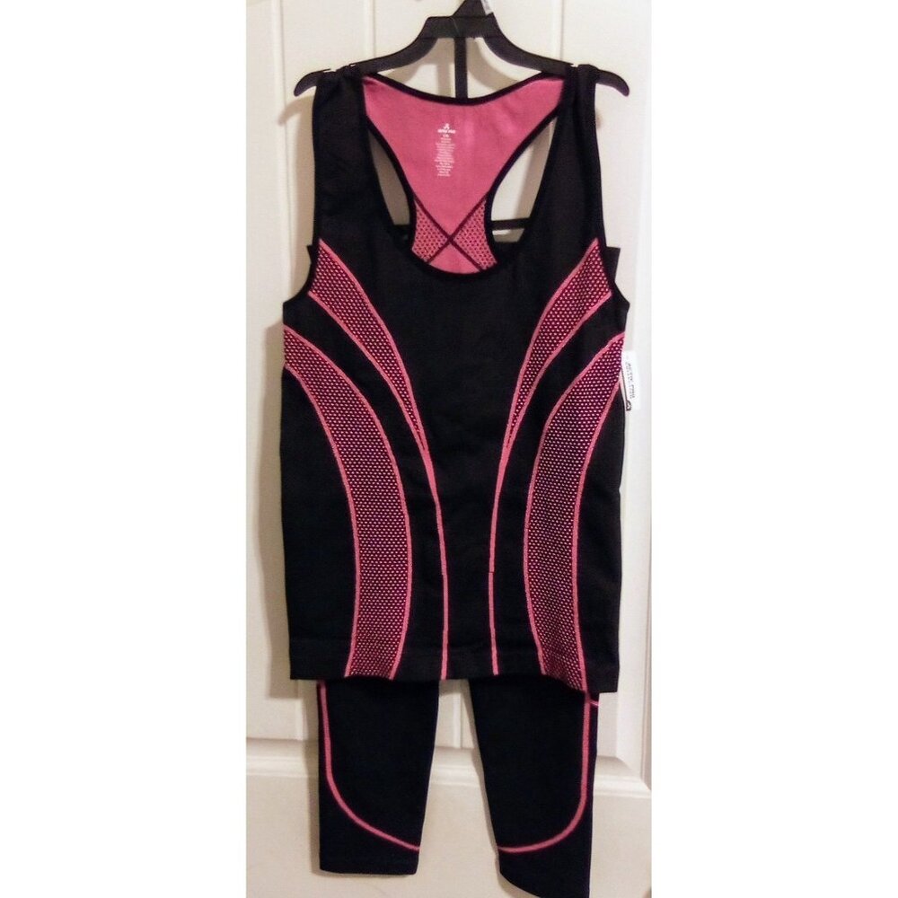Activ Pro L/XL Black & Pink Racerback Tank Top & Leggings Set